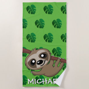 Niedlicher Sloth Safari Green Cartoon Dschungel Strandtuch