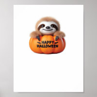 Niedlicher Sloth sitzt in einem Kürbis. Text Happy