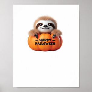 Niedlicher Sloth sitzt in einem Kürbis. Text Happy Poster