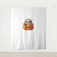 Niedlicher Sloth sitzt in einem Kürbis. Text Happy