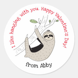 Niedlicher Sloth Valentine-Aufkleber Runder Aufkleber