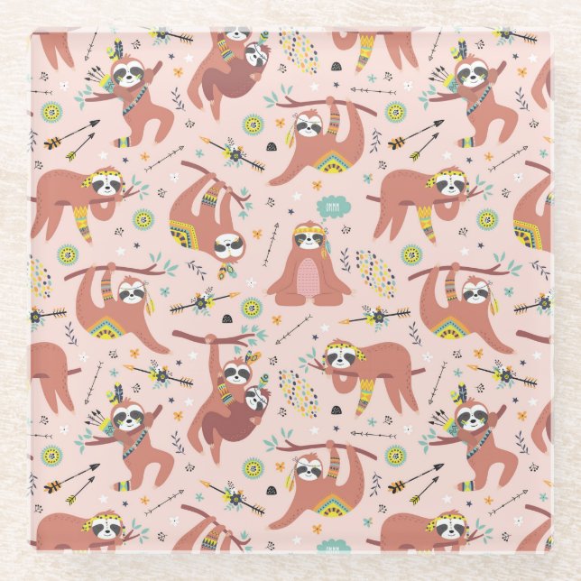 Niedlicher Sloths Glass Untersetzer (Vorderseite)