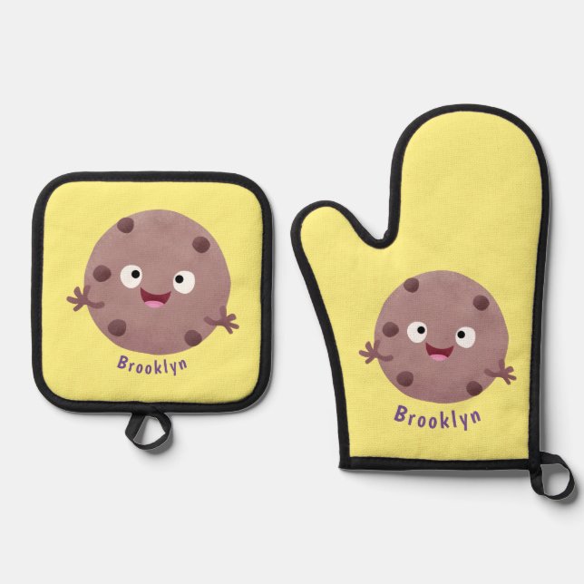 Niedlicher Smart-Schokolade-Chip-Cartoon Ofenhandschuh & Topflappen-Set (Vorderseite)