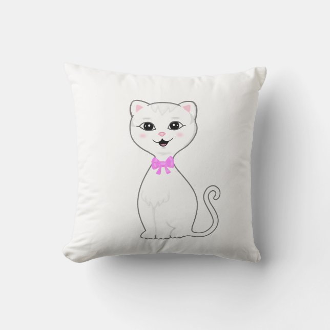 Niedlicher Smart White Cat Cartoon Kissen (Vorderseite)