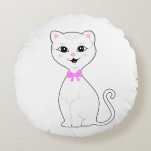 Niedlicher Smart White Cat Cartoon Rundes Kissen