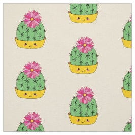 Niedlicher Smiley Cactus Blume Cartoon Stoff