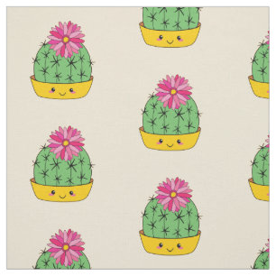 Niedlicher Smiley Cactus Blume Cartoon Stoff