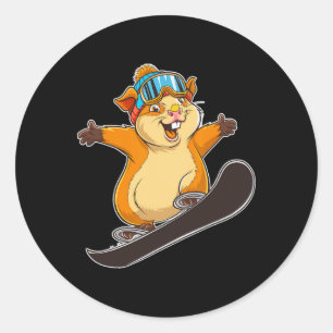 Niedlicher Snowboardhamster mit Brille Runder Aufkleber