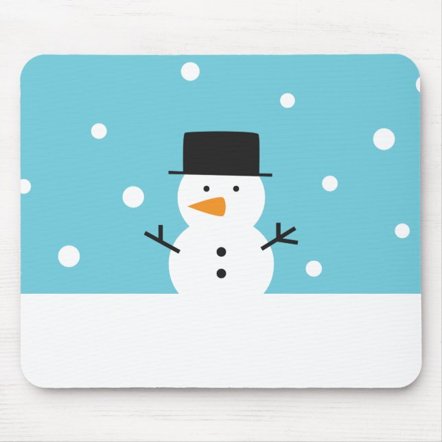 Niedlicher Snowman auf Schneehintergrund für Mousepad (Vorne)