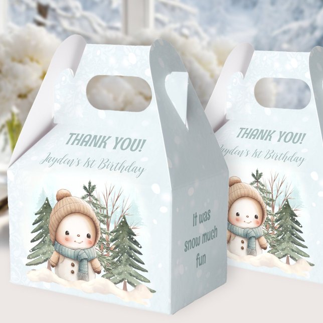 Niedlicher Snowman Blue Winter 1. Geburtstag Gefäl Geschenkschachtel (Cute Snowman Blue Winter 1st Birthday Favor Box)