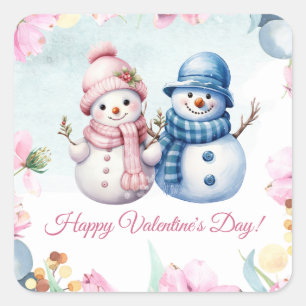 Niedlicher Snowman Couple Happy Valentine's Day Quadratischer Aufkleber