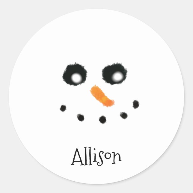 Niedlicher Snowman-Gesicht Personalisierter Name R Runder Aufkleber (Vorderseite)