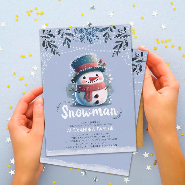Niedlicher Snowman Magical Lights Winter Boy Baby  Einladung (sweet little snowman magical winter wonderland baby boy shower invitation children watercolor)