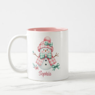 Niedlicher Snowman Pink Green personalisierte Umar Zweifarbige Tasse