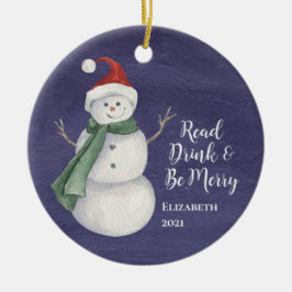 Niedlicher Snowman Reading Book Club Mit Monogramm Keramik Ornament