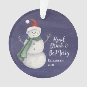 Niedlicher Snowman Reading Book Club Mit Monogramm Ornament
