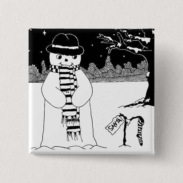 Niedlicher Snowman Schwarzweiss-Weihnachtsknopf Button (Vorderseite)