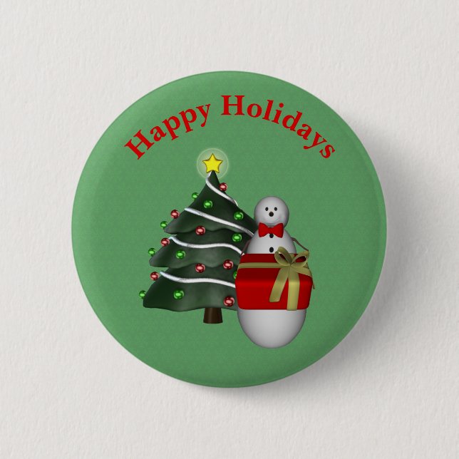 Niedlicher Snowman Tree Weihnachtsfeiertag Button (Vorderseite)