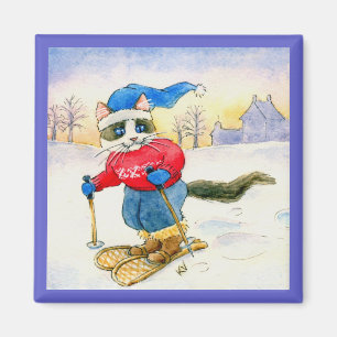 Niedlicher Snowshoekatzen-Wintersport Magnet
