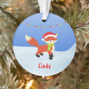 Niedlicher Snowy Fox in der Weihnachtsmannmütze Ornament