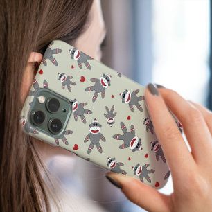 Niedlicher Sockenaffe mit Herzmuster auf Tan Case-Mate iPhone 14 Hülle