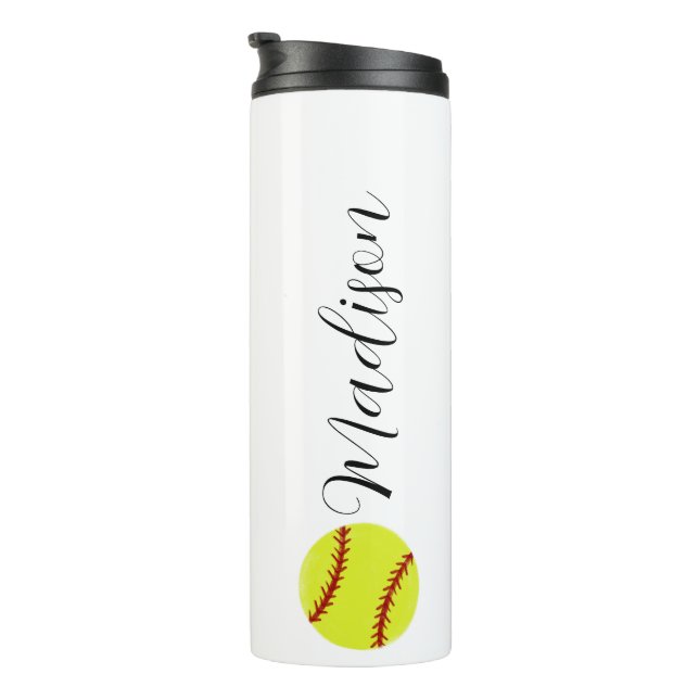 Niedlicher Softball-Personalisierter Name Thermosbecher (Nach rechts gedreht)