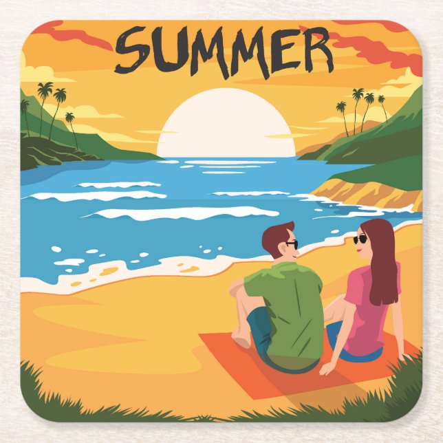 Niedlicher Sommer am Strand Rechteckiger Pappuntersetzer (Vorderseite)