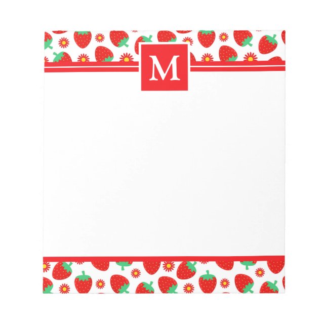 Niedlicher Sommer Erdbeeren Monogram Notepad Notizblock (Vorderseite)