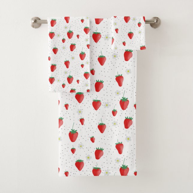 Niedlicher Sommer Erdbeeren und Blüten Badhandtuch Set (Insitu)