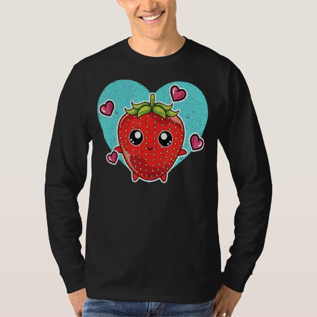 Niedlicher Sommer Früchte Red Berry Herz Food Stra T-Shirt (Vorderseite)