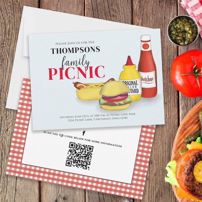 Niedlicher Sommer Picnic Gingham QR Code Social Me Einladung (Von Creator hochgeladen)