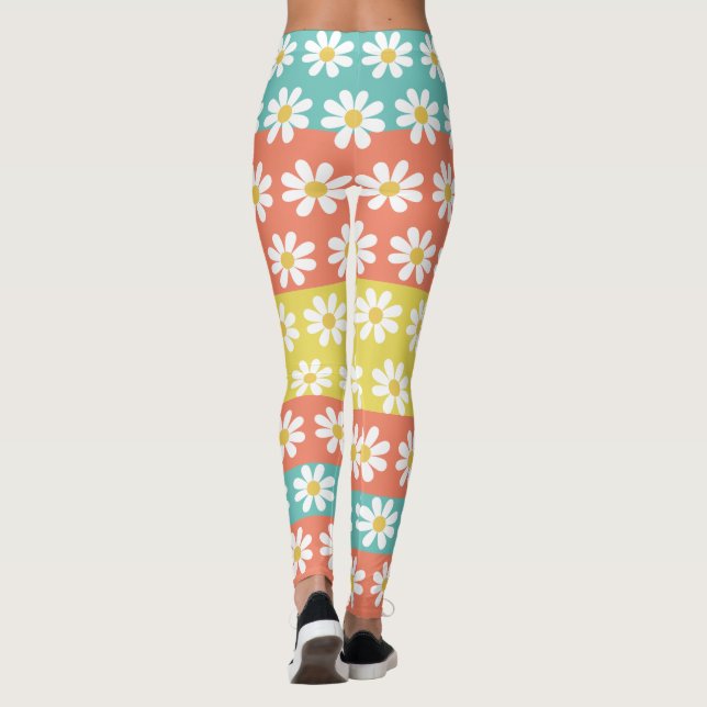 Niedlicher Sommer Retro Daisy Blume Mode Leggings (Rückseite)