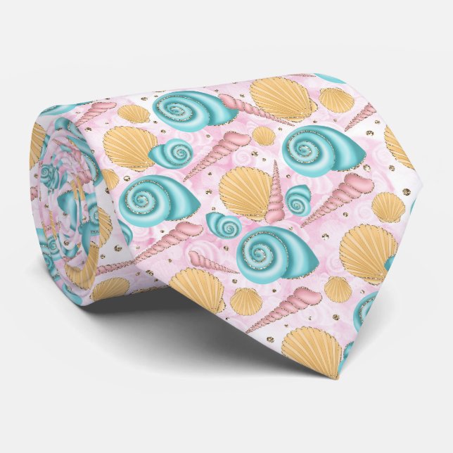 Niedlicher Sommer Seashells Marine Neck Tie Krawatte (Gerollt)