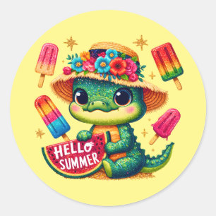 Niedlicher Sommeralligator Runder Aufkleber