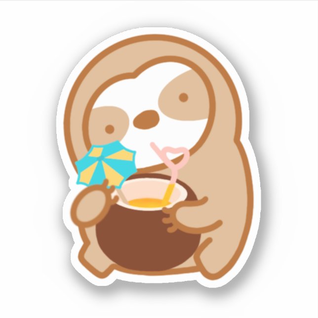 Niedlicher Sommercoconut Drink Sloth Aufkleber (Vorderseite)
