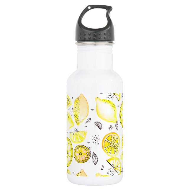 Niedlicher Sommerlemon Citrus Doodle Yellow Groß Edelstahlflasche (Vorderseite)