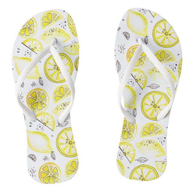 Niedlicher Sommerlemon Citrus Doodle Yellow Groß Flip Flops (Fußbett)