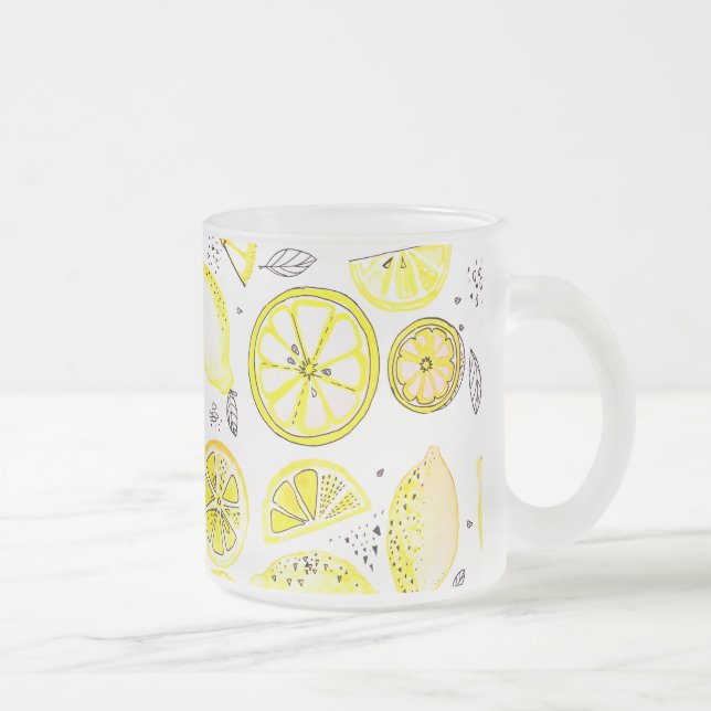 Niedlicher Sommerlemon Citrus Doodle Yellow Groß Mattglastasse (Rechts)