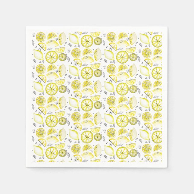 Niedlicher Sommerlemon Citrus Doodle Yellow Serviette (Vorderseite)
