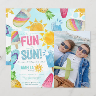 Niedlicher Sommerspass im Sun Birthday Pool Party Einladung
