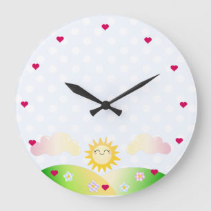 Niedlicher Sonne kawaii Cartoon Große Wanduhr