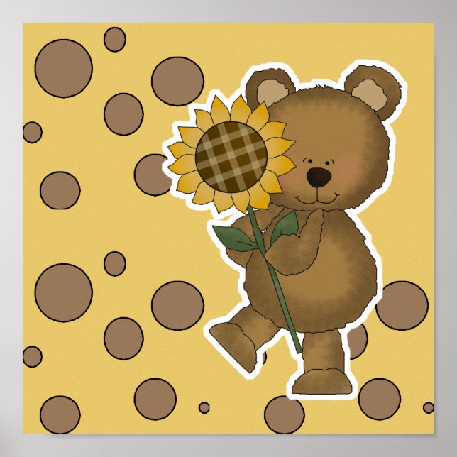 Niedlicher Sonnenblumenbär Poster (Vorne)