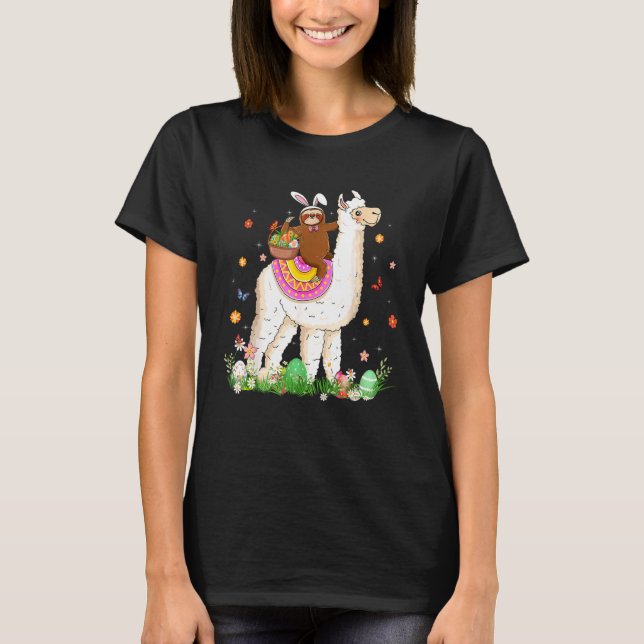 Niedlicher Sonnenuntergang Llama Eggs Basket Happy T-Shirt (Vorderseite)