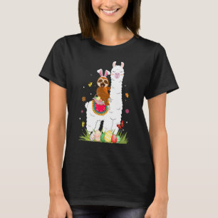 Niedlicher Sonnenuntergang Llama Eggs Basket Happy T-Shirt