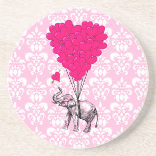 Niedlicher, sonniger Elefant und rosa Damast Sandstein Untersetzer