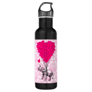 Niedlicher, sonniger Elefant und rosa Damast Trinkflasche