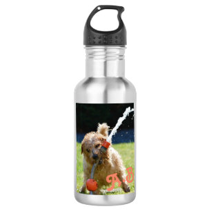 Niedlicher sonniger Sommerhund mit Schlauch Person Edelstahlflasche