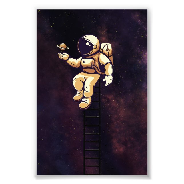 Niedlicher Spaceman Astronaut Kunstgalaxie Weltrau Fotodruck (Vorne)
