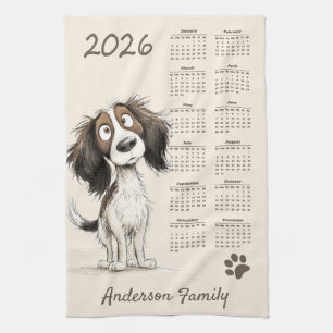 Niedlicher Spanierhund 2026 Teetuchkalender Geschirrtuch