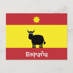 Niedlicher Spanischer Bull, Flag & Lächelnde Sonne Postkarte